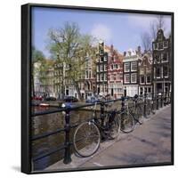 Bicycles on a Bridge Across the Canal at Herengracht in Amsterdam, Holland-Roy Rainford-Framed Photographic Print