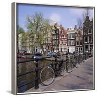 Bicycles on a Bridge Across the Canal at Herengracht in Amsterdam, Holland-Roy Rainford-Framed Photographic Print