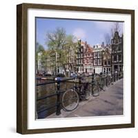 Bicycles on a Bridge Across the Canal at Herengracht in Amsterdam, Holland-Roy Rainford-Framed Photographic Print