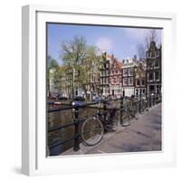 Bicycles on a Bridge Across the Canal at Herengracht in Amsterdam, Holland-Roy Rainford-Framed Photographic Print