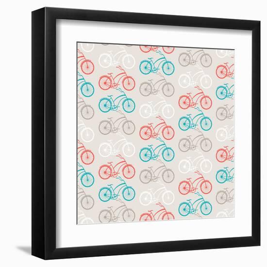 Bicycles Seamless Pattern In Retro Style-incomible-Framed Art Print