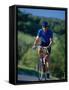 Bicyclist on Road, Napa Valley, CA-Robert Houser-Framed Stretched Canvas