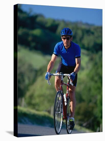 Bicyclist on Road, Napa Valley, CA-Robert Houser-Stretched Canvas