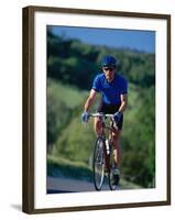 Bicyclist on Road, Napa Valley, CA-Robert Houser-Framed Premium Photographic Print