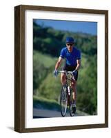 Bicyclist on Road, Napa Valley, CA-Robert Houser-Framed Photographic Print