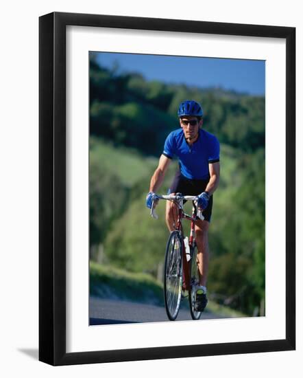 Bicyclist on Road, Napa Valley, CA-Robert Houser-Framed Photographic Print
