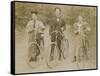 Bicyclists Posing on Path-null-Framed Stretched Canvas