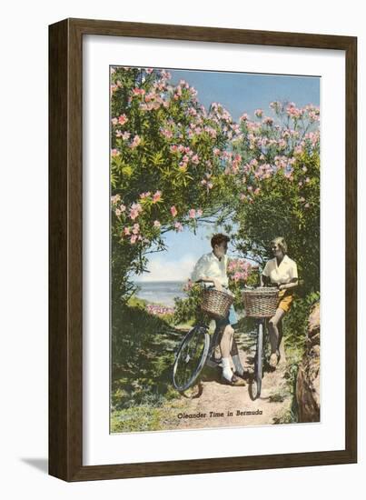 Bicyclists with Oleanders, Bermuda-null-Framed Art Print