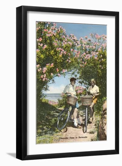Bicyclists with Oleanders, Bermuda-null-Framed Art Print