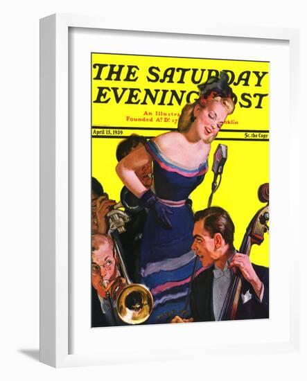 "Big Band and Songstress," Saturday Evening Post Cover, April 15, 1939-Emery Clarke-Framed Giclee Print