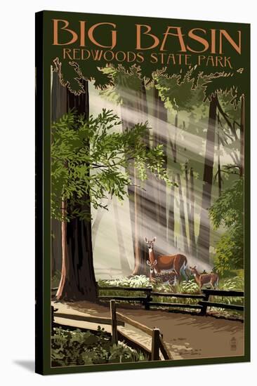 Big Basin Redwoods State Park - Deer and Fawns-Lantern Press-Stretched Canvas