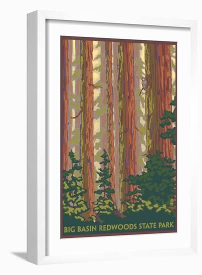 Big Basin Redwoods State Park - Forest View-Lantern Press-Framed Art Print