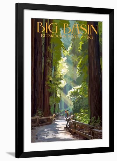 Big Basin Redwoods State Park - Pathway in Trees-Lantern Press-Framed Art Print