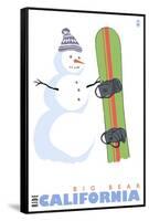 Big Bear, California, Snowman with Snowboard-Lantern Press-Framed Stretched Canvas