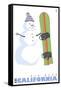 Big Bear, California, Snowman with Snowboard-Lantern Press-Framed Stretched Canvas