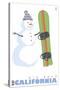 Big Bear, California, Snowman with Snowboard-Lantern Press-Stretched Canvas