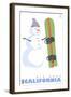 Big Bear, California, Snowman with Snowboard-Lantern Press-Framed Art Print