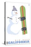 Big Bear, California, Snowman with Snowboard-Lantern Press-Stretched Canvas