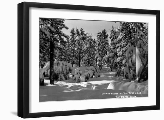 Big Bear Lake, CA in the Winter Snow View Photograph - Big Bear Lake, CA-Lantern Press-Framed Art Print