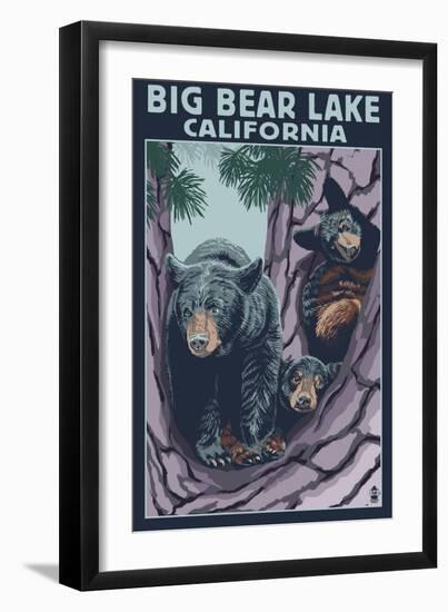 Big Bear Lake, California -Bear and Cubs-Lantern Press-Framed Art Print