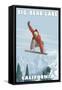 Big Bear Lake - California - Snowboarder Jumping-Lantern Press-Framed Stretched Canvas