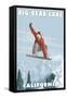 Big Bear Lake - California - Snowboarder Jumping-Lantern Press-Framed Stretched Canvas