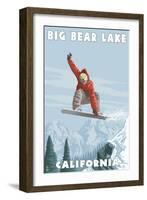 Big Bear Lake - California - Snowboarder Jumping-Lantern Press-Framed Art Print