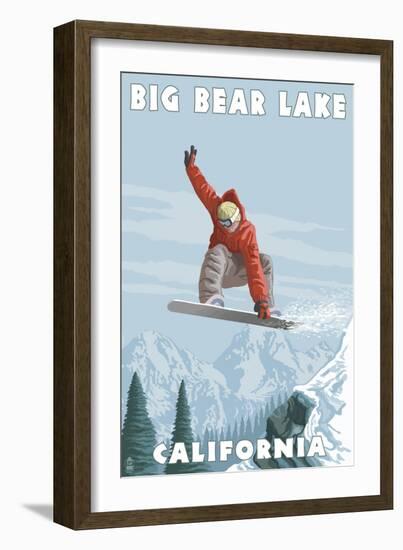 Big Bear Lake - California - Snowboarder Jumping-Lantern Press-Framed Art Print