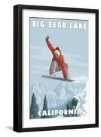 Big Bear Lake - California - Snowboarder Jumping-Lantern Press-Framed Art Print