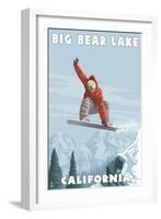 Big Bear Lake - California - Snowboarder Jumping-Lantern Press-Framed Art Print