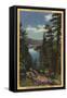 Big Bear Lake, California - View of the Lake through the Pines No. 2-Lantern Press-Framed Stretched Canvas