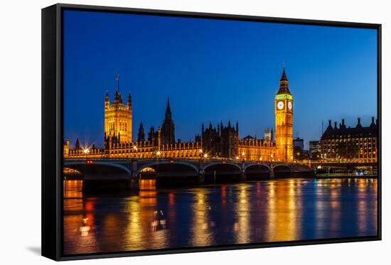 Big Ben and House of Parliament at Night, London, United Kingdom-anshar-Framed Stretched Canvas