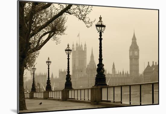 Big Ben And Houses Of Parliament, London In Fog-null-Mounted Poster