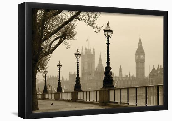 Big Ben And Houses Of Parliament, London In Fog-null-Framed Poster