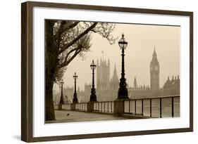 Big Ben And Houses Of Parliament, London In Fog-tombaky-Framed Art Print