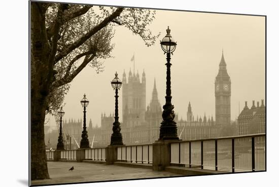 Big Ben And Houses Of Parliament, London In Fog-tombaky-Mounted Art Print