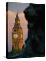 Big Ben and Lion Statue on Trafalgar Square, London, England-Lee Frost-Stretched Canvas