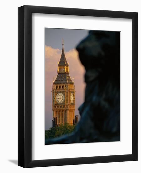 Big Ben and Lion Statue on Trafalgar Square, London, England-Lee Frost-Framed Photographic Print