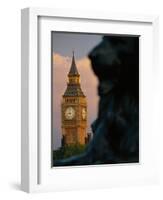 Big Ben and Lion Statue on Trafalgar Square, London, England-Lee Frost-Framed Photographic Print