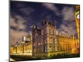 Big Ben and Parliament at night, Westminster, London, England.-William Perry-Mounted Photographic Print