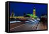 Big Ben and pedestrians in the night, London, England-null-Framed Stretched Canvas