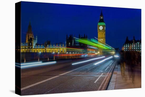 Big Ben and pedestrians in the night, London, England-null-Stretched Canvas