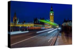 Big Ben and pedestrians in the night, London, England-null-Stretched Canvas