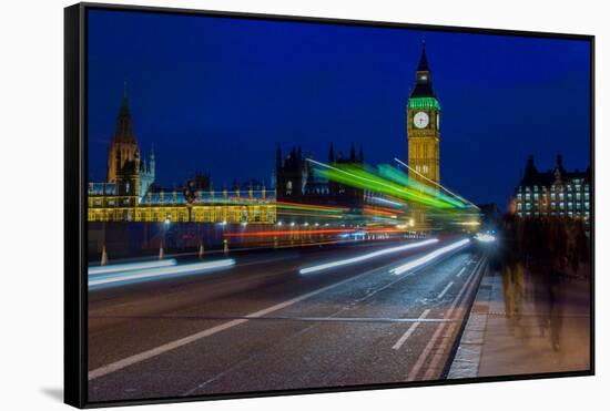 Big Ben and pedestrians in the night, London, England-null-Framed Stretched Canvas