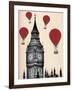 Big Ben and Red Hot Air Balloons-Fab Funky-Framed Art Print