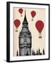 Big Ben and Red Hot Air Balloons-Fab Funky-Framed Art Print