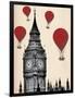 Big Ben and Red Hot Air Balloons-Fab Funky-Framed Art Print