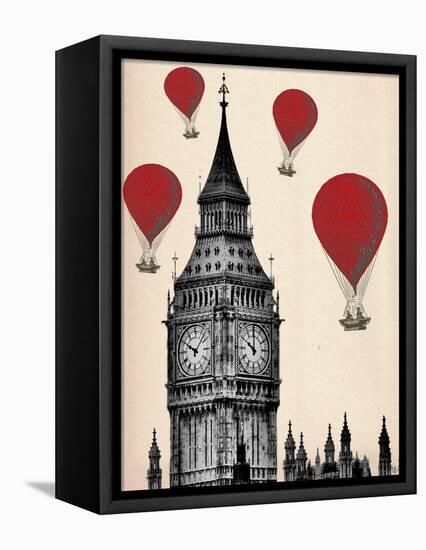 Big Ben and Red Hot Air Balloons-Fab Funky-Framed Stretched Canvas