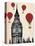 Big Ben and Red Hot Air Balloons-Fab Funky-Stretched Canvas