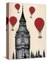 Big Ben and Red Hot Air Balloons-Fab Funky-Stretched Canvas
